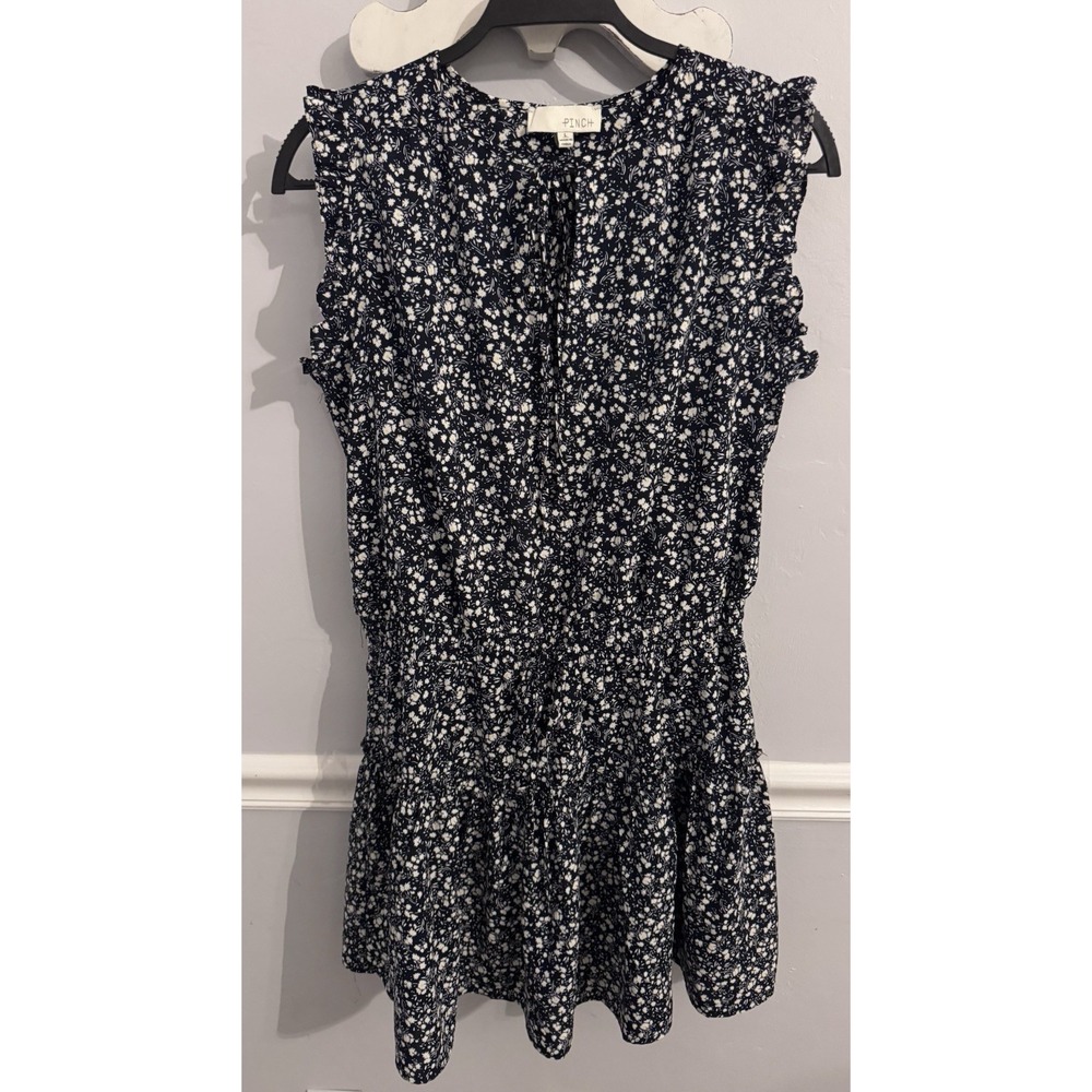 Pinch Sleeveless Tiered Mini Dress Blue Floral Size Large